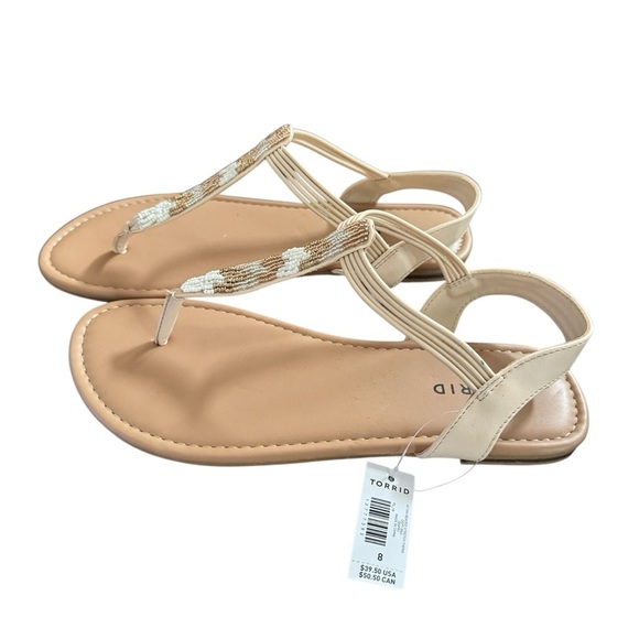 Torrid Embellished 4S Tan Beaded Stretch Thong Sandals/Shoes Size 8 - Picture 2 of 6